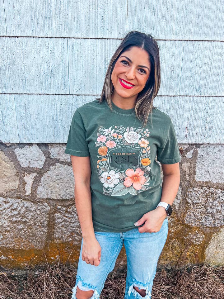 Southern Babe Wholesale - Wholesale T-Shirt (Graphic) - Women's - MOSS FLORAL HE IS RISEN TEE