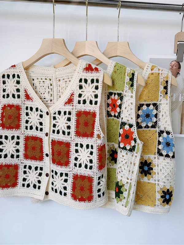 Gilet ample en crochet ajouré bicolore pour la vente par Funkyrel® Atzbranding Limited