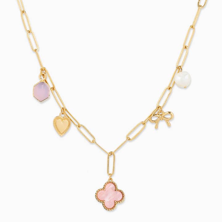 Pink Clover Multi Charm Pendant Necklace for wholesale on Faire0