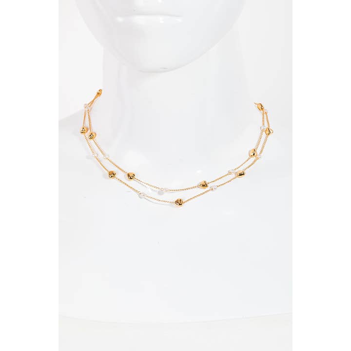 G Metallic Heart And Pearl Station Chain Necklace for wholesale on Faire3