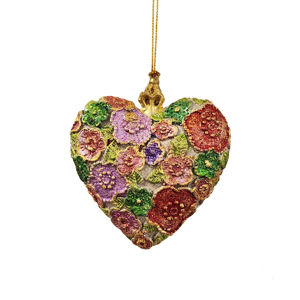 Champagne Rose 3.5" Beaded Petals Heart Ornament for wholesale on Faire1