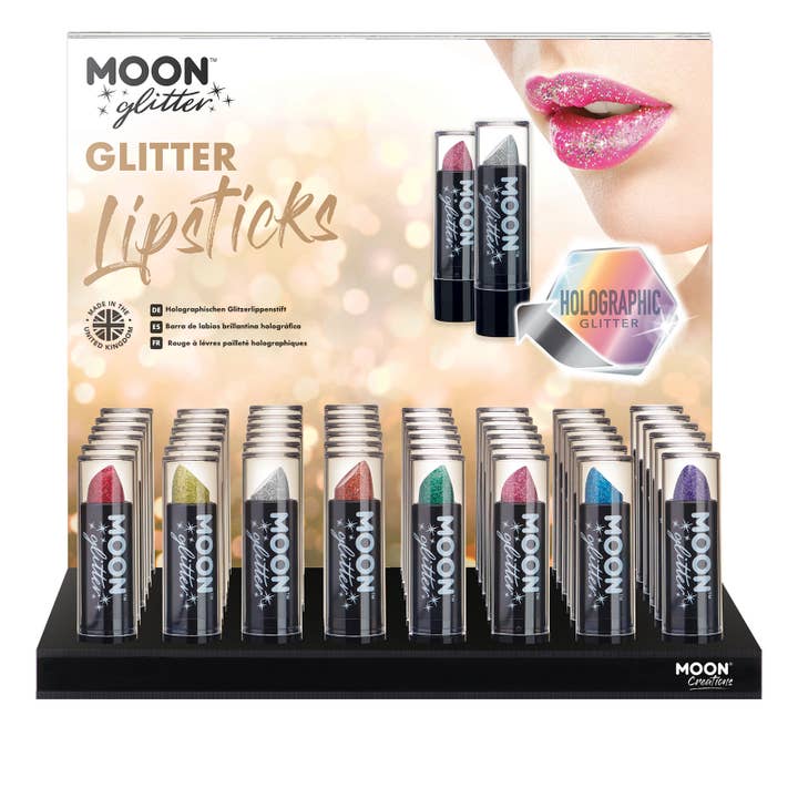 Holographic Glitter Lipstick 48 Full Display for wholesale by Moon Makeup