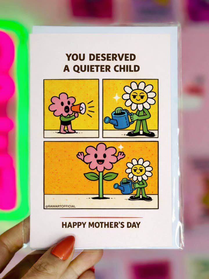 Carte de fête des mères : Tu méritais un enfant plus calme Bande dessinée drôle pour maman pour la vente par Hot Mess Paper Co.