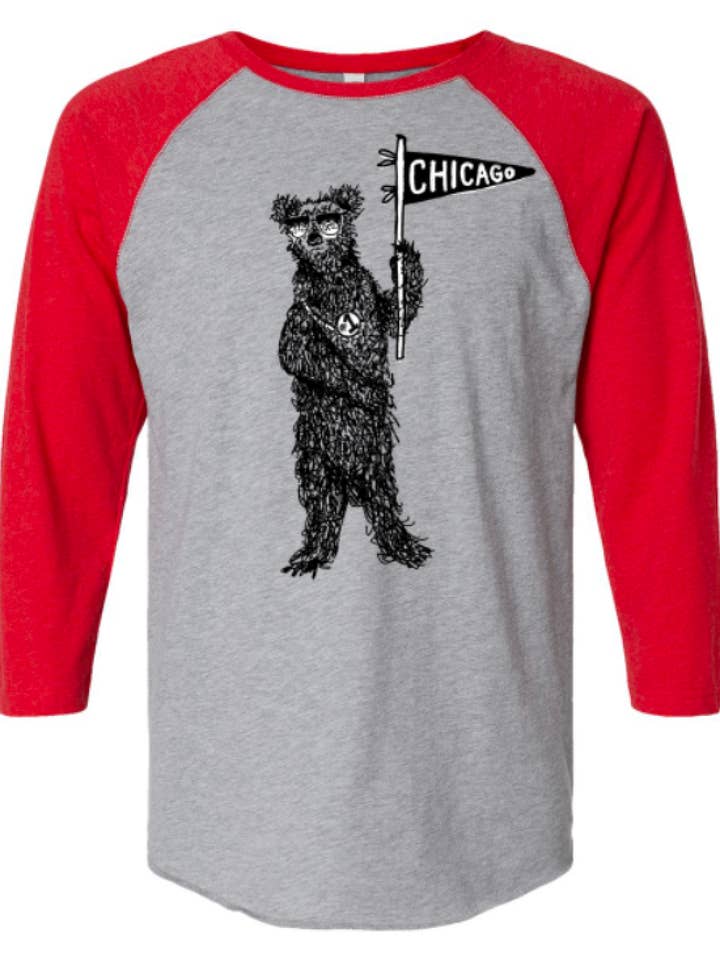 Megan Lee Designs – wholesale T-shirts med screentryck – Unisex – Unisex: Chicago Bear Raglan Baseball Tee Fri Frakt Ungar0
