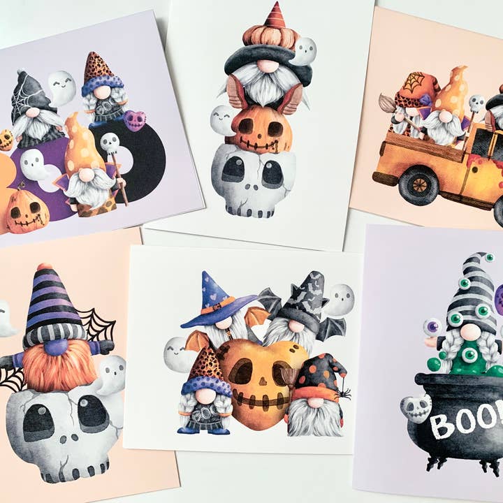 Conjunto de 6 Cartões de Halloween Gnomos por atacado de AMW the studio