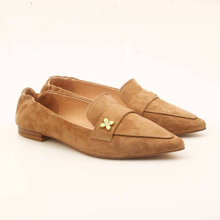 Poplar Pointed Flat - Camel Suede for wholesale by Millwoods Shoes