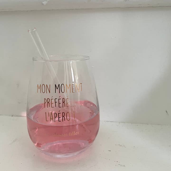 Les Vilaines Filles - Wholesale Cocktail/Liquor Glass - Cocktail glass with straw "My favorite moment... Happy Hour!"