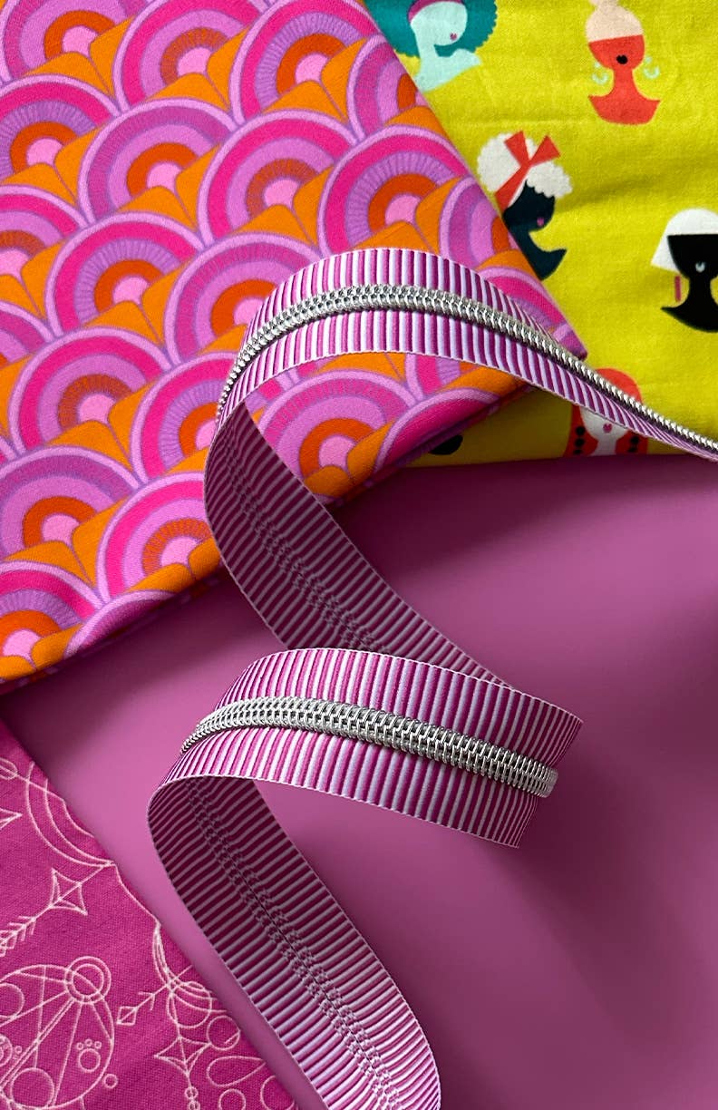 Sassafras Lane Designs - Wholesale Knutselbenodigdheden - Ritsband met paarse strepen en nikkelkleurige tanden2