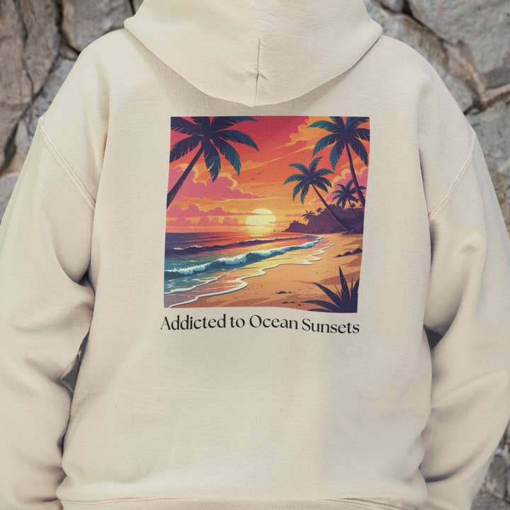 Ocean Sunset Beach Scene Unisex Hoodie, Ocean Lovers Coverup Sweatshirt, Addicted To Ocean Sunsets, Coastal Apparel, Beach Lover Gift for wholesale by Happythings76