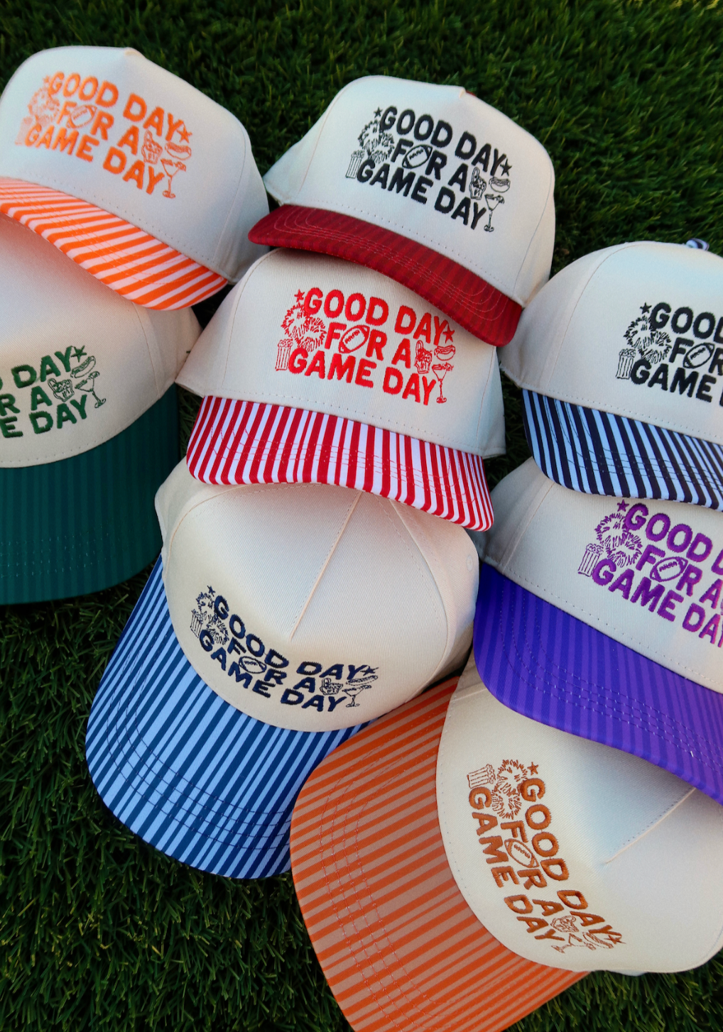 Ruby Moon - Wholesale Baseball Cap - Women's - Good Day For A Game Day- Striped Bill Hat Game Day Hat1