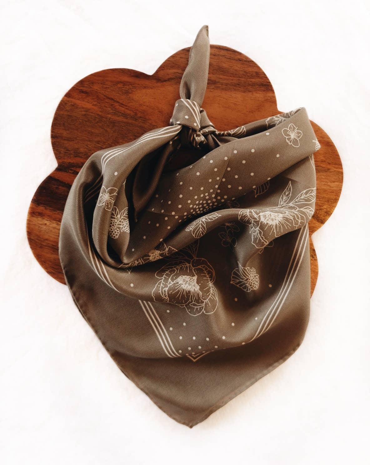 Flora West Design – wholesale Scarf – Women's – 100% Silk Bandana Scarf - Classic Deep Olive Floral Western4