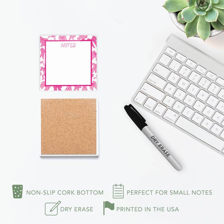 Clairmont & Co - Wholesale Whiteboard/Dry-Erase Board - Dry Erase Glass Sign, Bows, Gifts for Girls, Bows, Desk Note