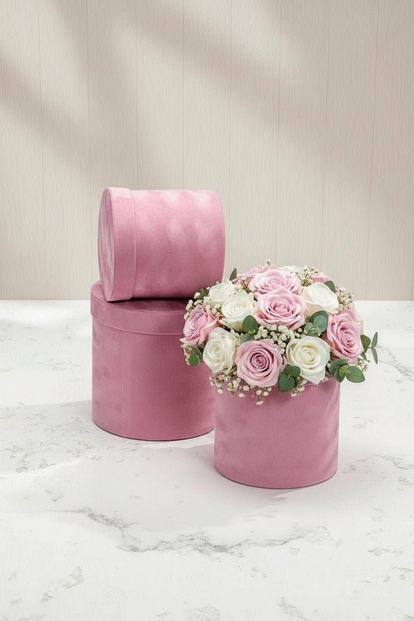 Elegant Design Supply - Wholesale Decorative Box - Chic Velvet Round Flower Box with Lid2