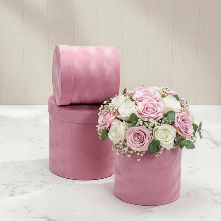 Elegant Design Supply - Wholesale Decorative Box - Chic Velvet Round Flower Box with Lid2