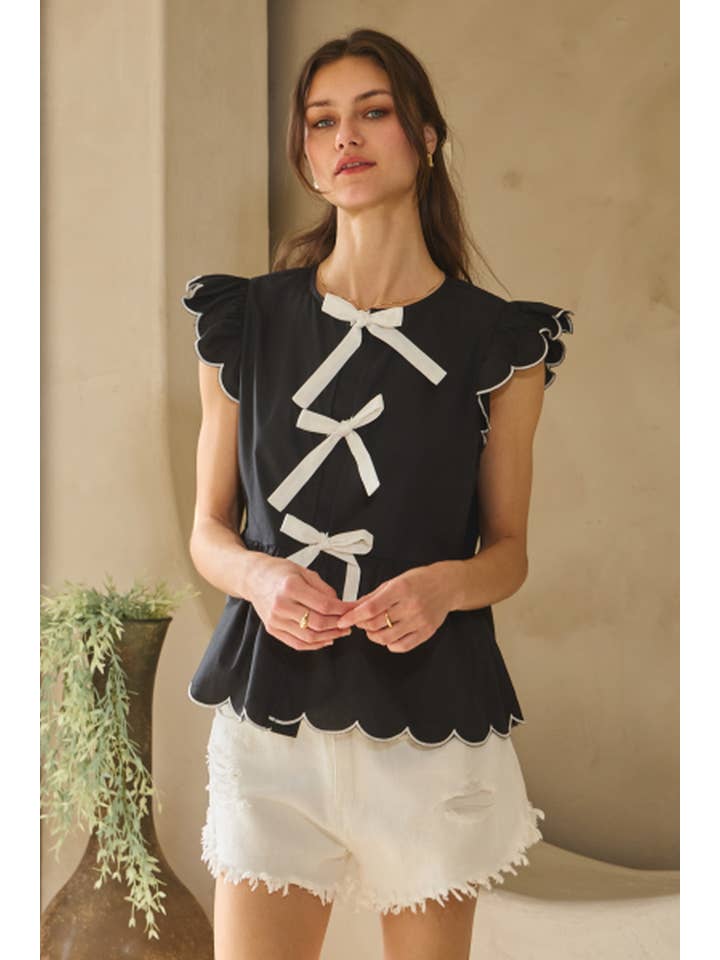 Oddi - Vendita all'ingrosso Camicetta - Donna - Top peplo in popeline solido con fiocco frontale3