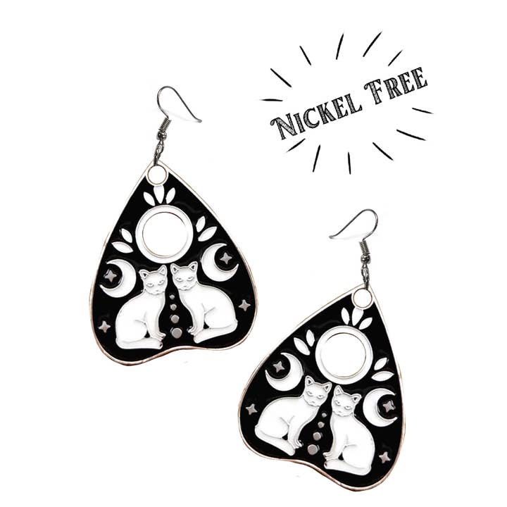 Twin vit katt Ouija Planchette örhängen för wholesale av Songbird Artistry