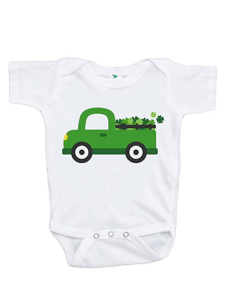 7 ate 9 Apparel Baby's Green Truck St. Patricks Day Onepiece for wholesale by 7 ate 9 Apparel