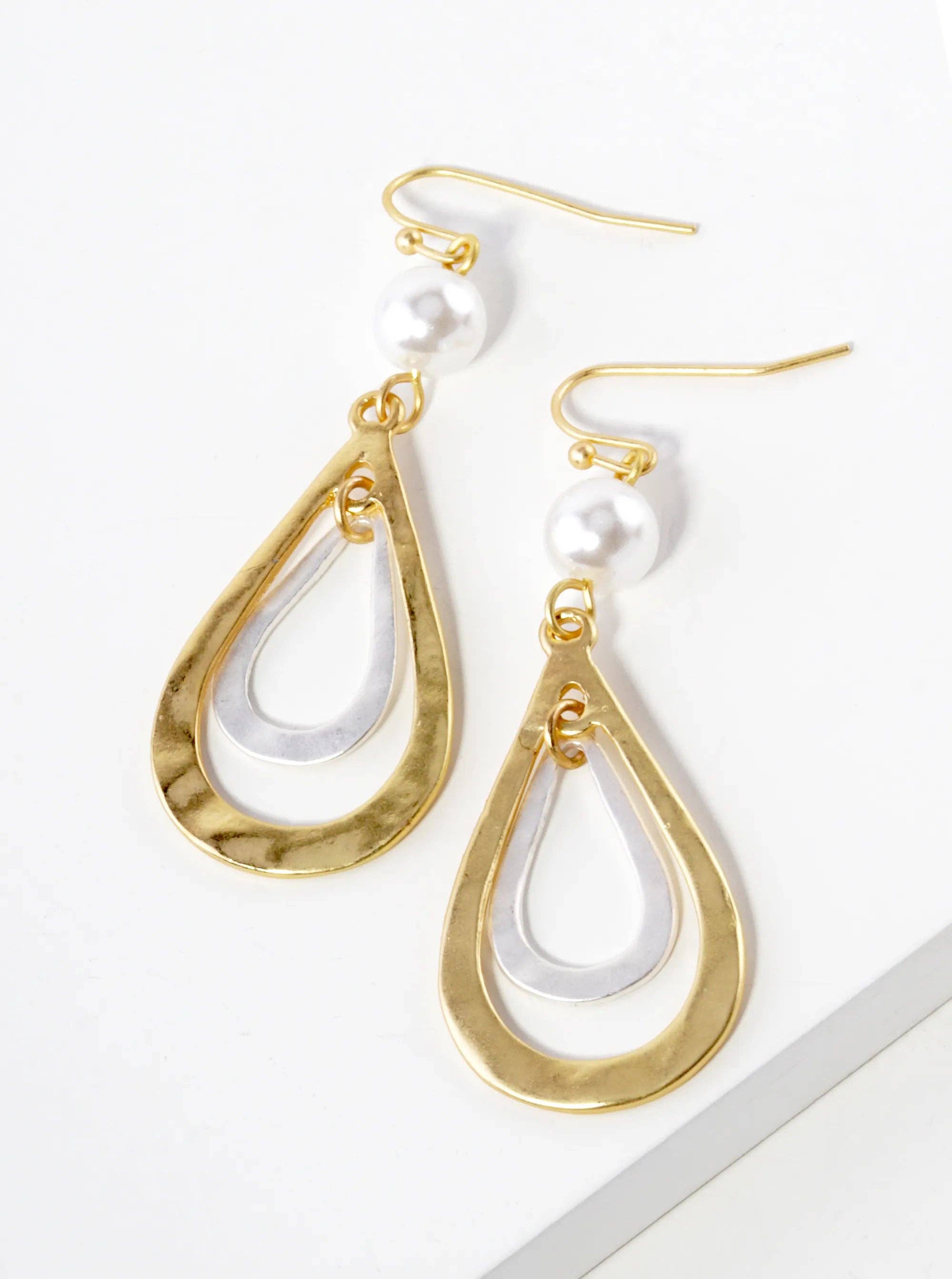 Wild Honey - Wholesale Dangle Earrings - Two-Tone Dual Teardrop Dangle Drop Earrings0