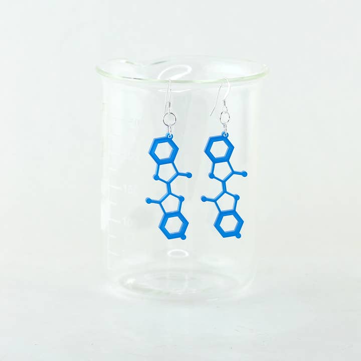 Boucles d'oreilles molécule pigment indigo pour la vente par Sorcery Science