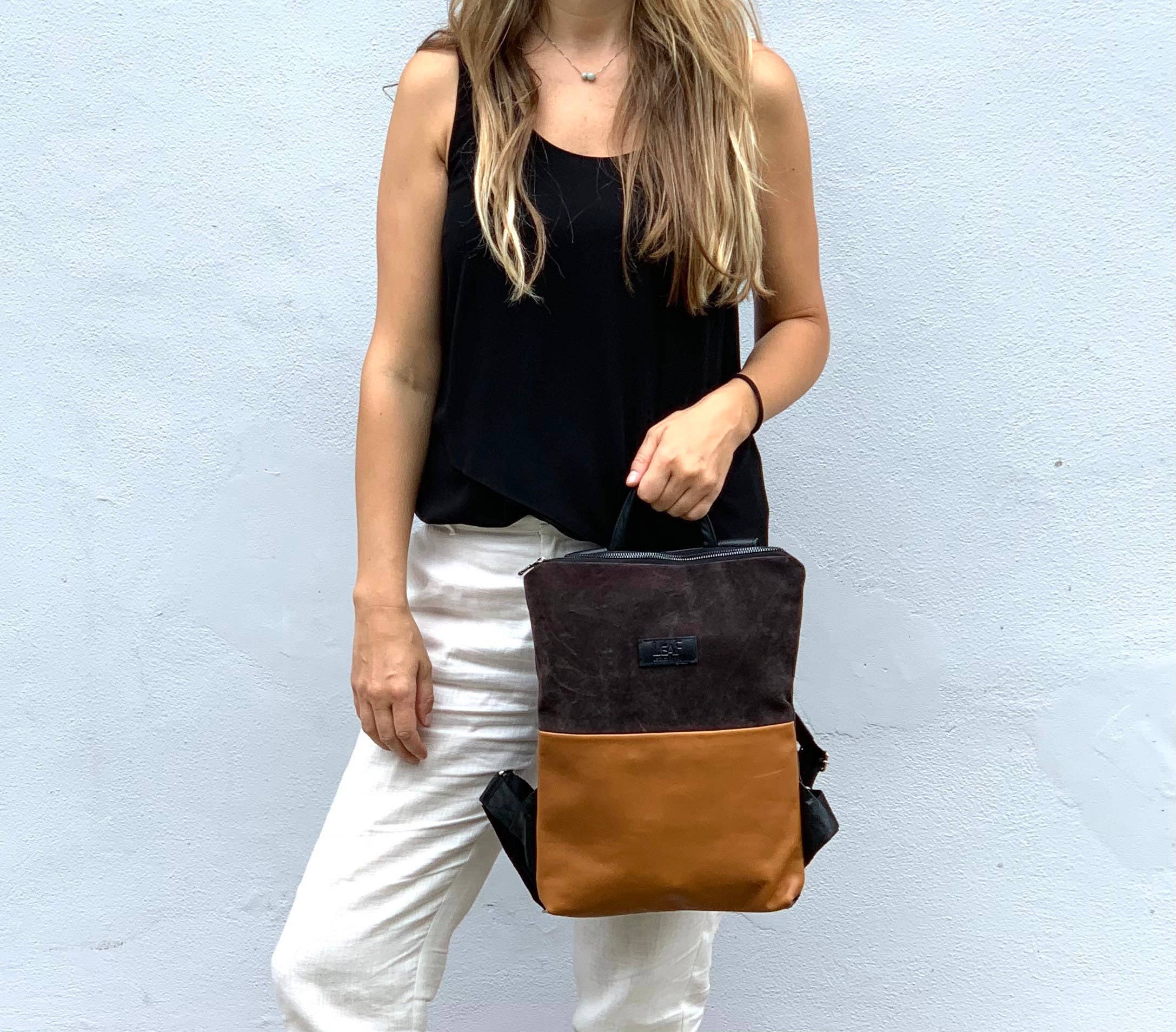 LeaF – wholesale Ryggsäck - Dam – Svart läderryggsäck tillverkad av återanvänt läder9