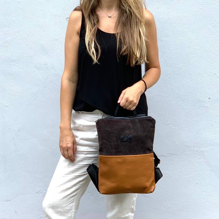 LeaF – wholesale Ryggsäck - Dam – Svart läderryggsäck tillverkad av återanvänt läder9