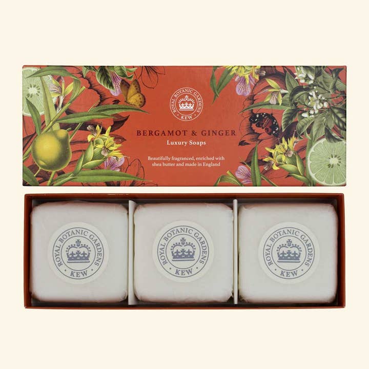Kew Gardens Bergamot and Ginger Triple Soap Gift Box for wholesale by The English Soap Company