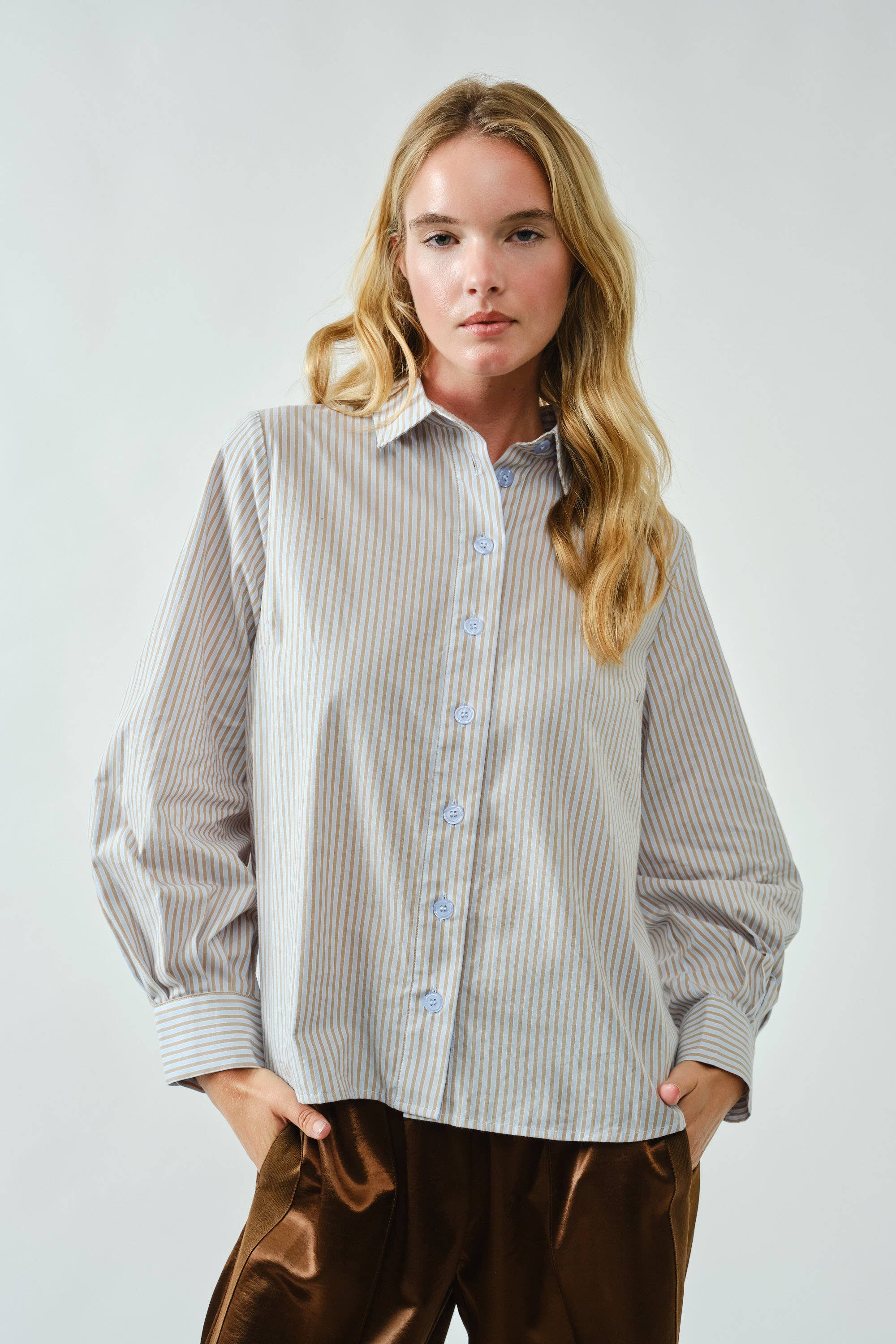 Aaron & Amber - Wholesale Button Down Shirt - Women's - AJT5186 SOFT WASHED STRIPED COTTON SHIRTS9