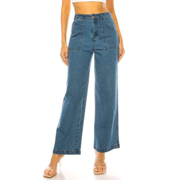 FRONT PORK CHOP POCKET MEDIUM WASH DENIM JEAN PANTS for wholesale on Faire