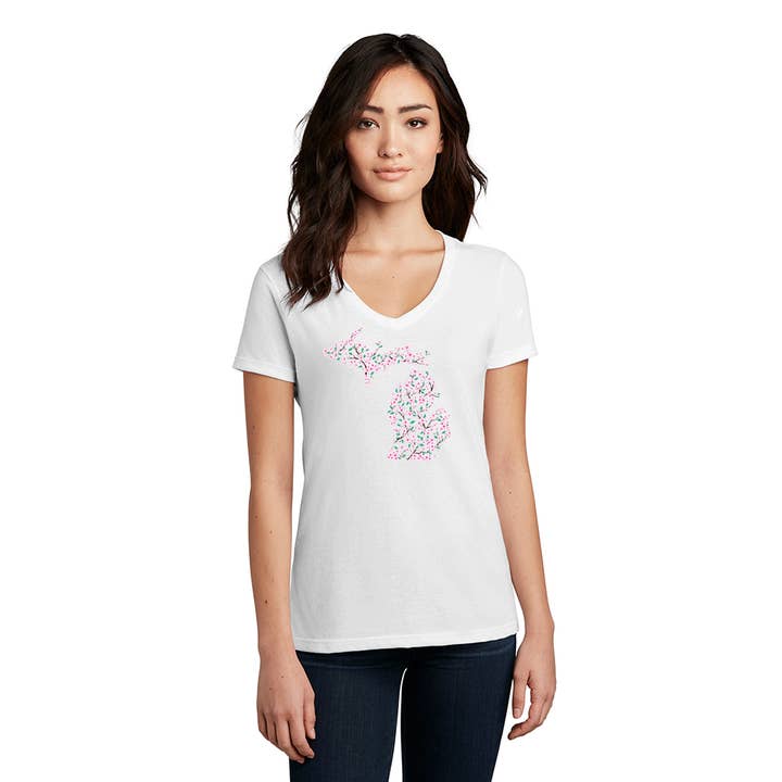 "Michigan Cherry Blossom" Women's V-Neck for wholesale by LIVNFRESH