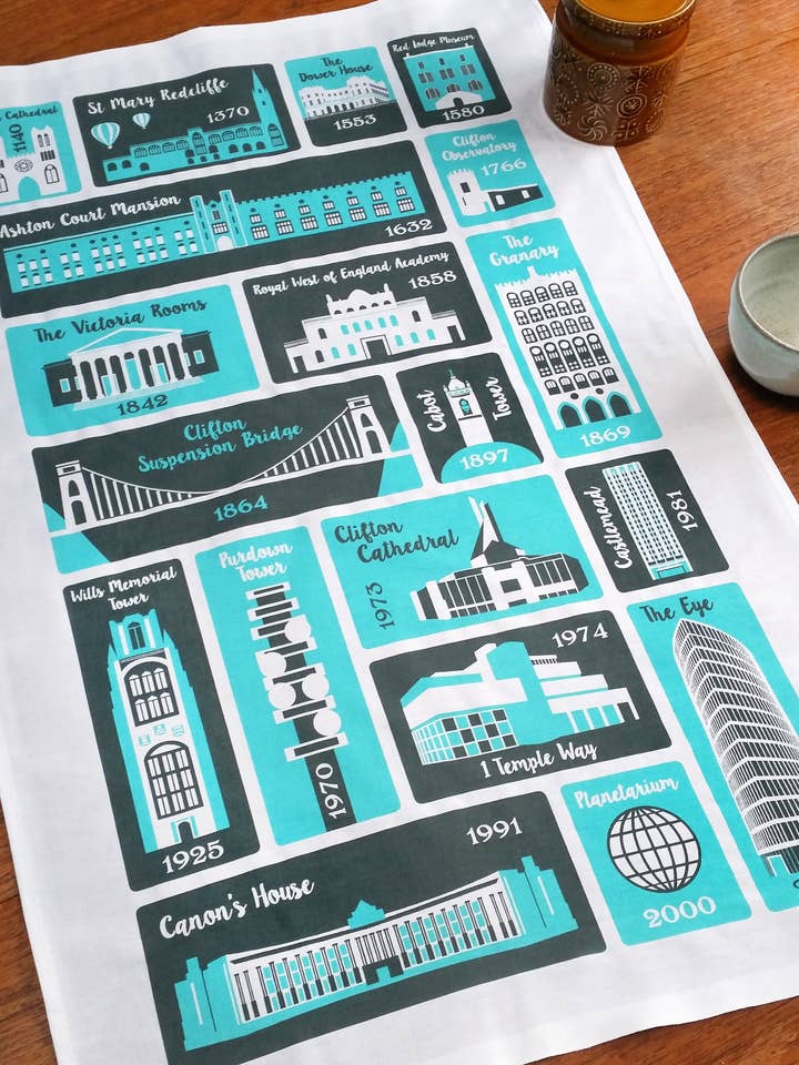 Bristol Places Tea Towel for wholesale by Susan Taylor Design