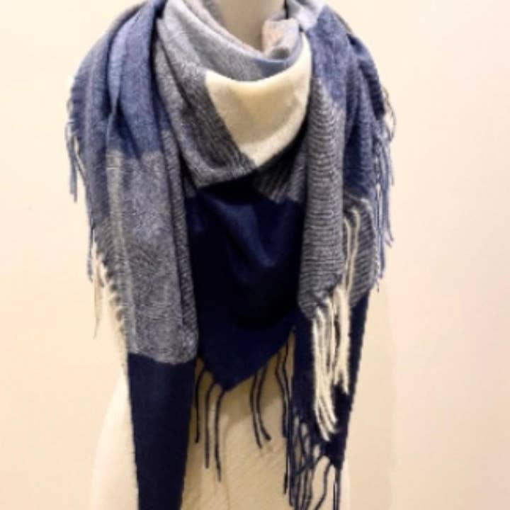 LINETA - Wholesale Sjaal - Dames - HG-35 Grote vierkante sjaal met ruitpatroon en lange franjes