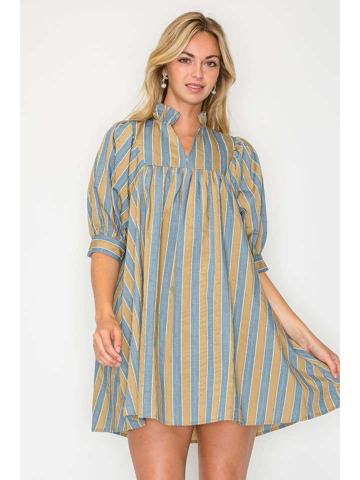 Hazel Fall Stripe Short Sleeve Dress for wholesale on Faire
