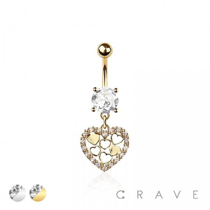 316L SURGICAL STEEL MULTI CZ MULTI HEARTS DANGLE BELLY BUTTO for wholesale by CRAVE