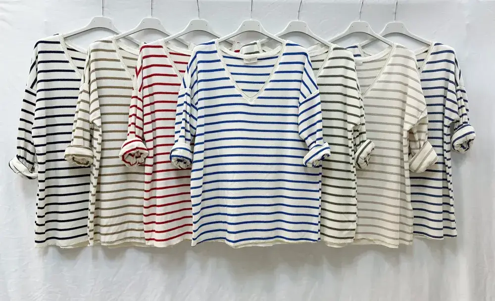 Mimi & Gogo - Wholesale T-Shirt - Women's - Striped top with lurex collar @46262_HRayeColLux7