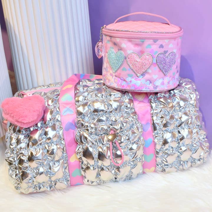OMG Accessories - Wholesale Weekender Bag - Kids - Quilted Scrunchies Metallic Large Barrel Duffle Bag