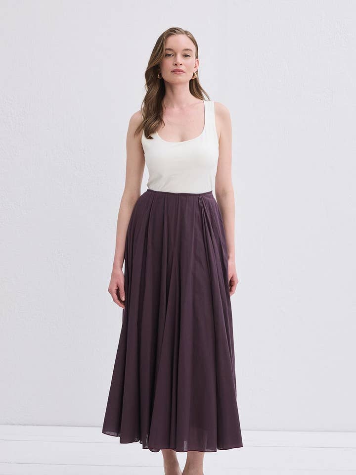 Tali Panelled Voile Skirt Mulberry for wholesale by Kadriye Baştürk