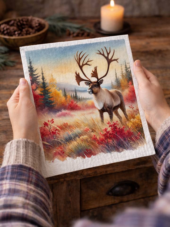 Caribou Swedish Dishcloth for wholesale by Alaska Life Designs LLC