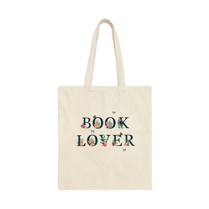 Book Lover Tote Bag with Whimsical Flowers and Butterflies for wholesale by Opal and June