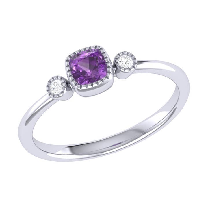 Cushion Cut Amethyst & Diamond Birthstone Ring in 14K White Gold for wholesale by LuvMyJewelry (LMJ)