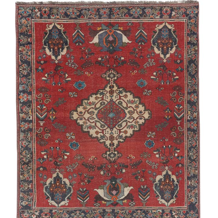 Vintage röd handknuten turkisk Oushak matta 5'7" X 7'1" för wholesale av Vintage Pillows Store