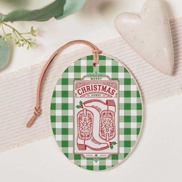 White Oval Ornament-Western Christmas for wholesale on Faire1