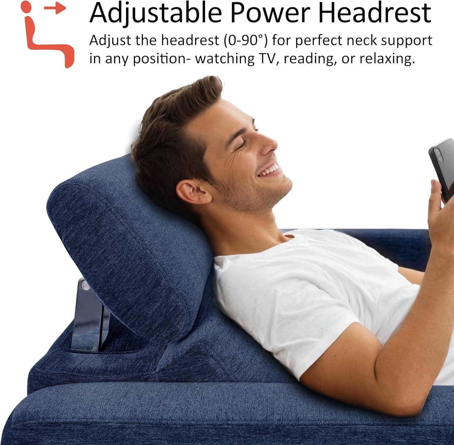 Navy Blue Zero Wall Hugger Power Reclining Sofa USB Ports for wholesale on Faire4