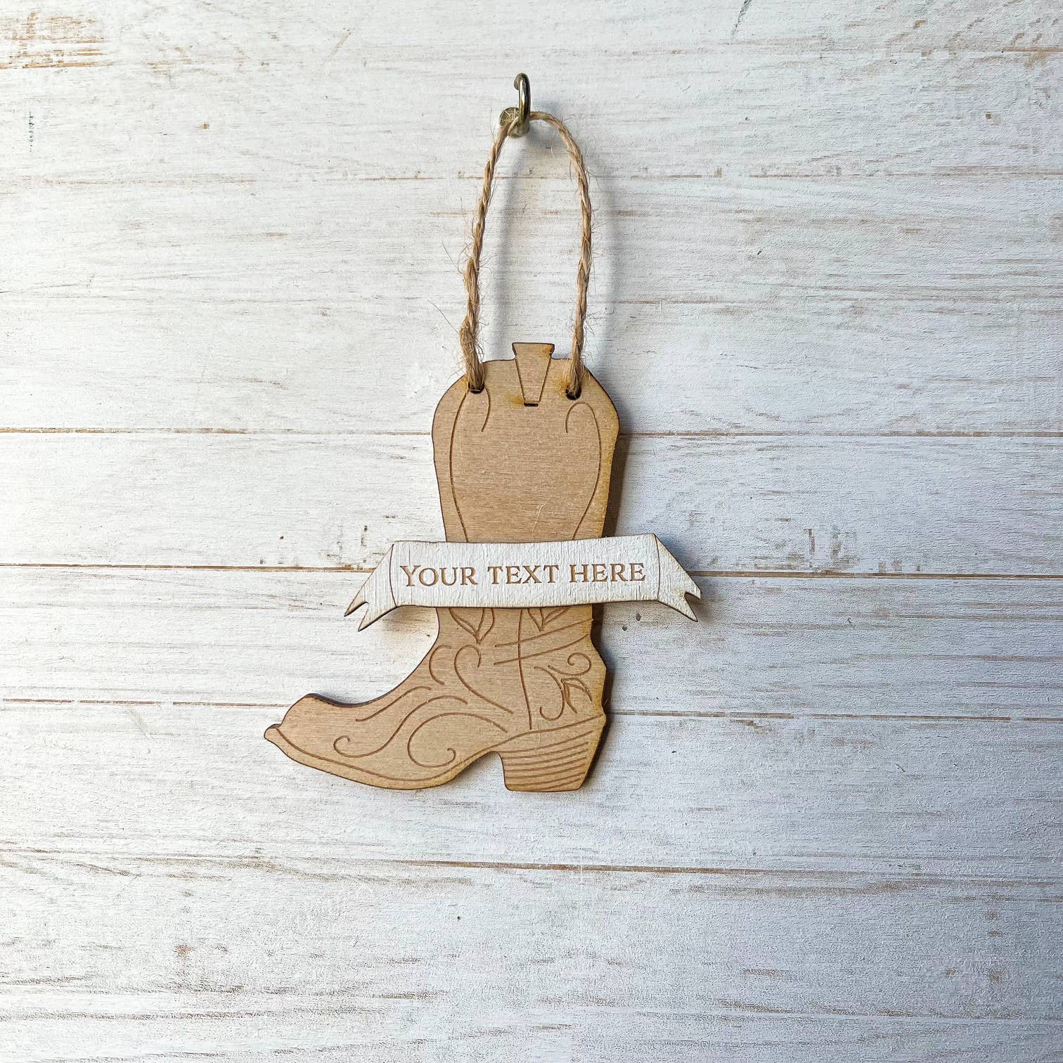 Gorgeous Little Bits Ltd – wholesale Ornament – Wooden Cowboy Boot Custom Engraved Hanging Decoration