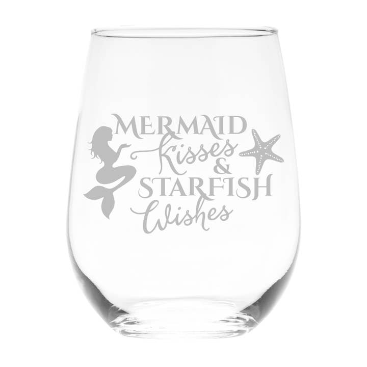 Zeemeermin Kusjes en Zeester Wensen Wijnglas zonder Steel voor wholesale door C&M Personal Gifts