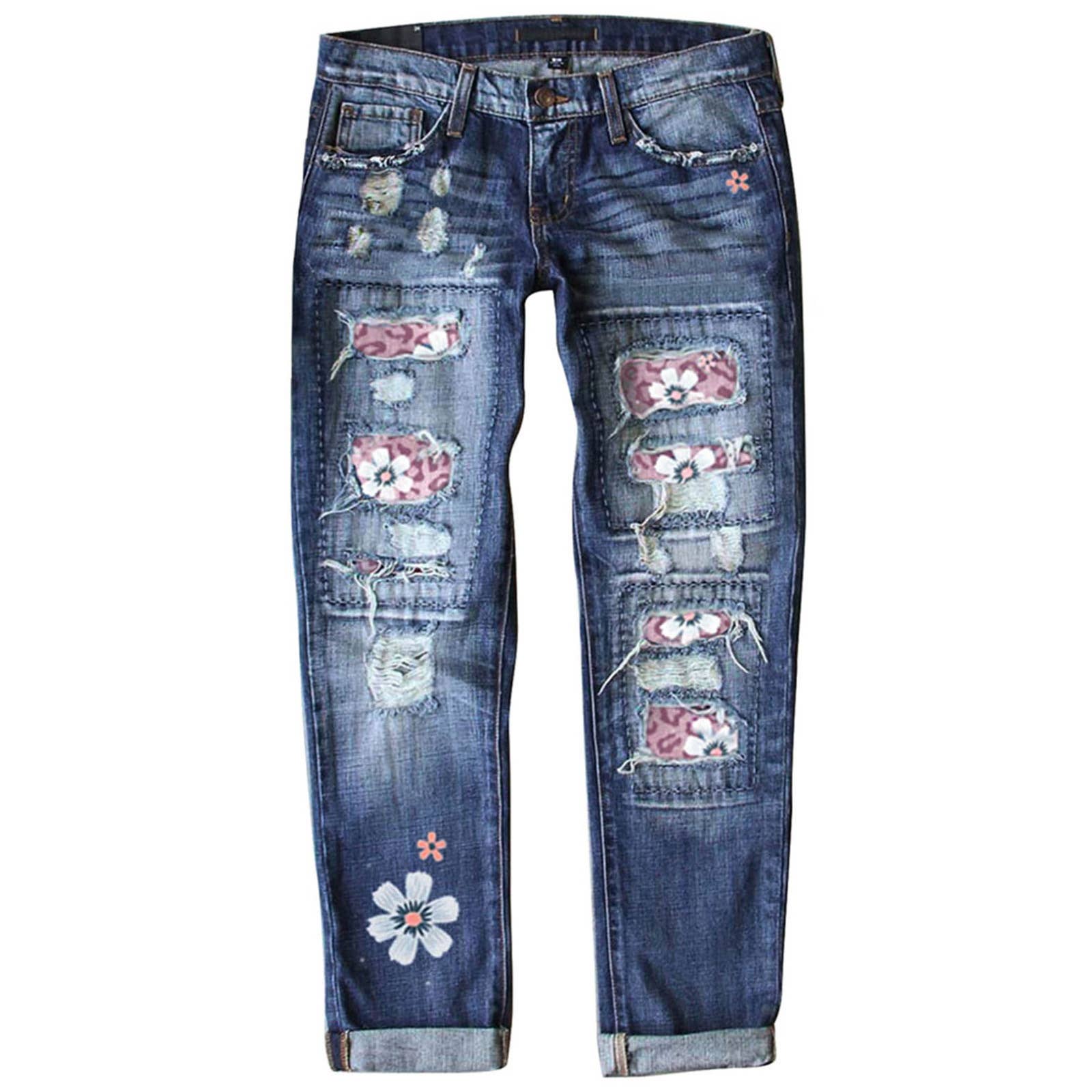 Tourtiwi – wholesale Jeans - Dam – Damjeans med blommigt tryck och slitningar3