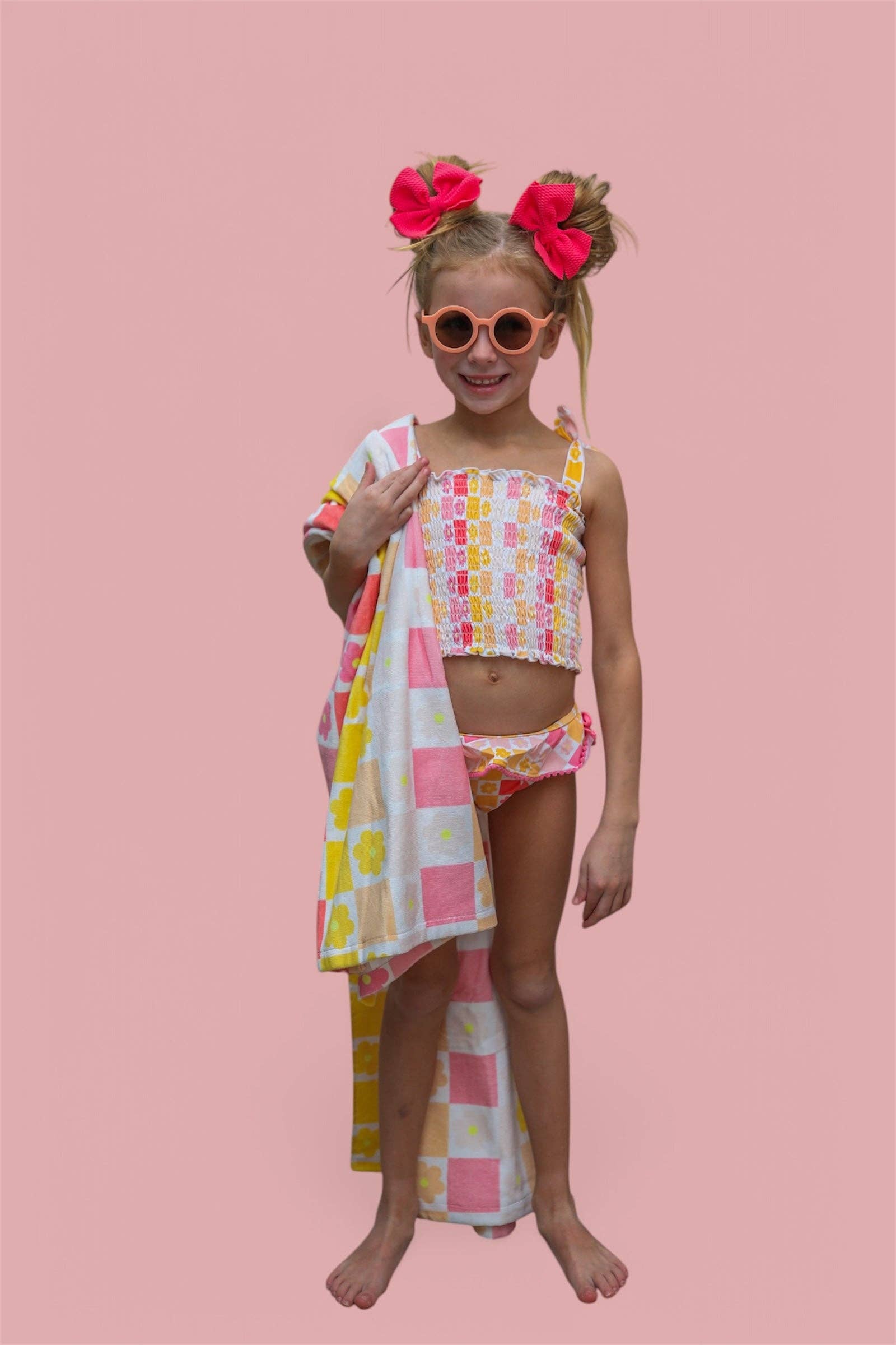 Dream Big Little Co. – wholesale Two-piece swimsuit – Kids – SUMMER SUNSET CHECKERS DREAM SMOCKED TANKINI TWO PIECE SWIM SUIT8