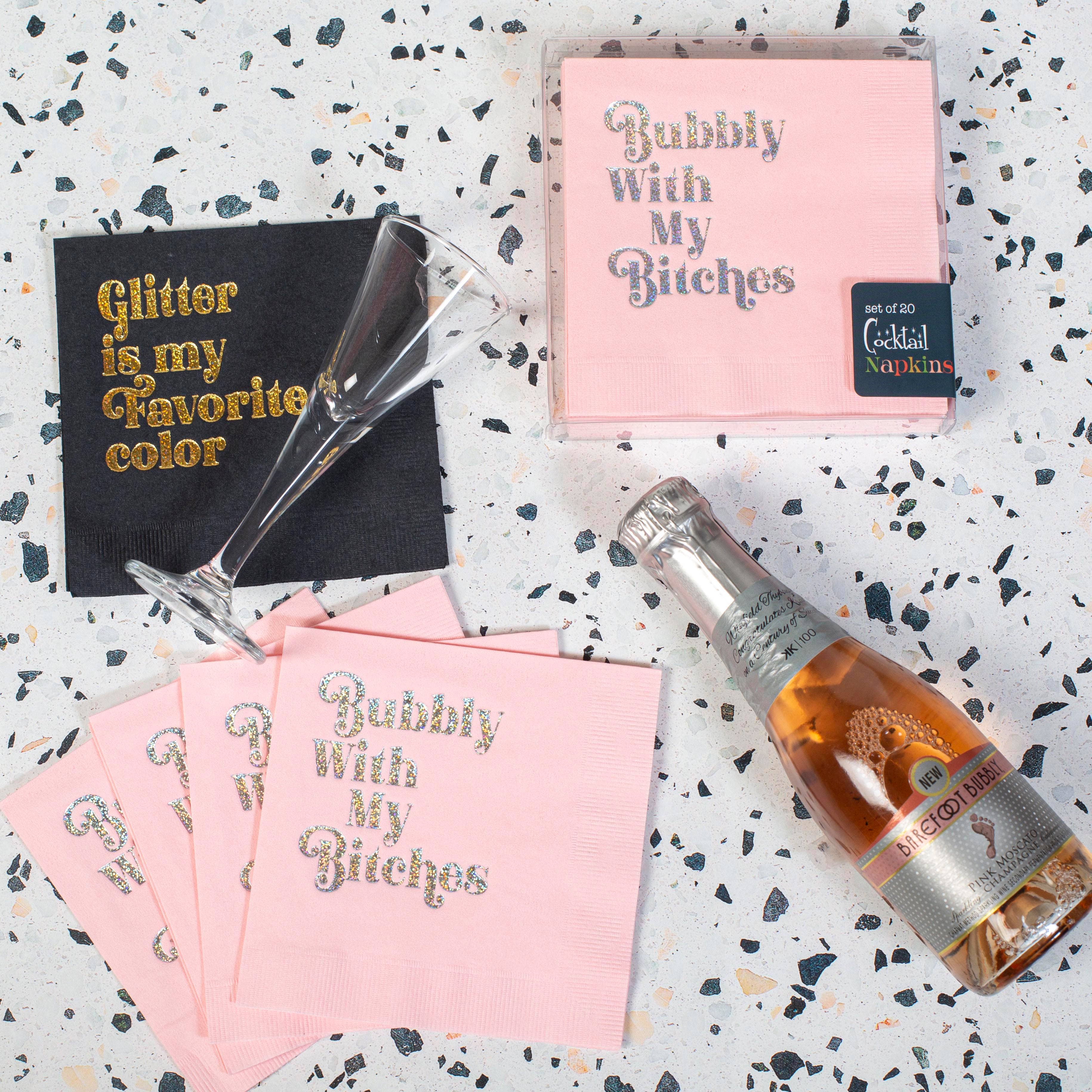 Mod Lounge Paper Company - Wholesale Disposable Napkin - Glitter is My Favorite Color Foil Black Cocktail BevNapk3