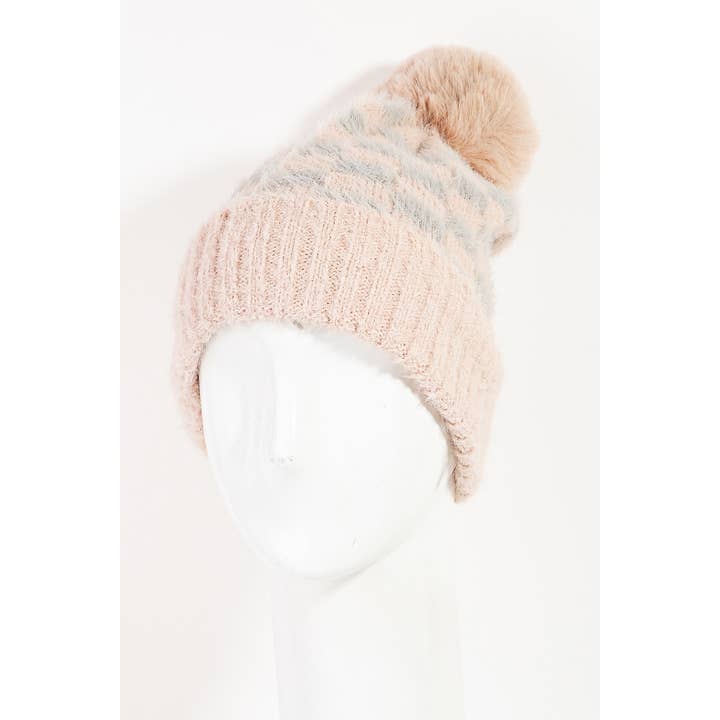 Collections by Fame Accessories - Wholesale Beanie - Women's - Fuzzy Pom Checkered Print Beanie3