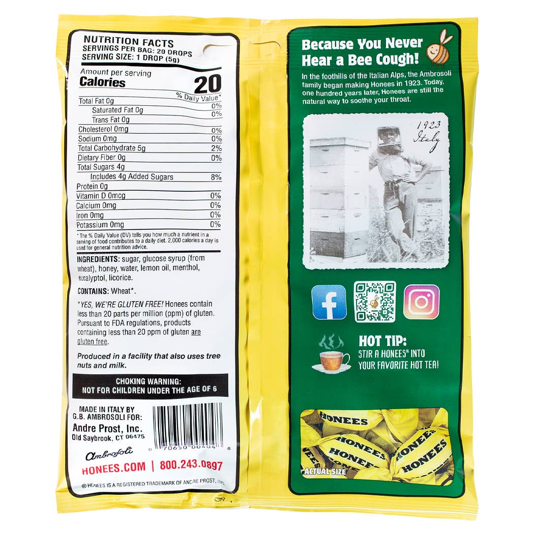 Andre Prost Inc. - Wholesale Lozenges/Cough Drops - HONEES™ Honey Lemon Menthol Eucalyptus Bags2