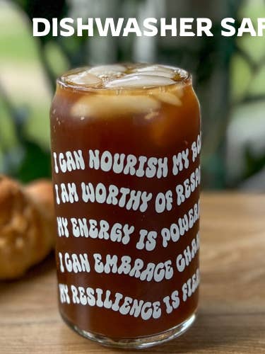 Affirmations glass cup 16 oz for wholesale by Uplifter Sticker